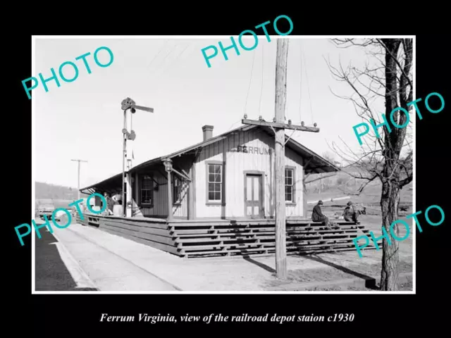 OLD LARGE HISTORIC PHOTO OF FERRUM VIRGINIA THE RAILROAD DEPOT c1930