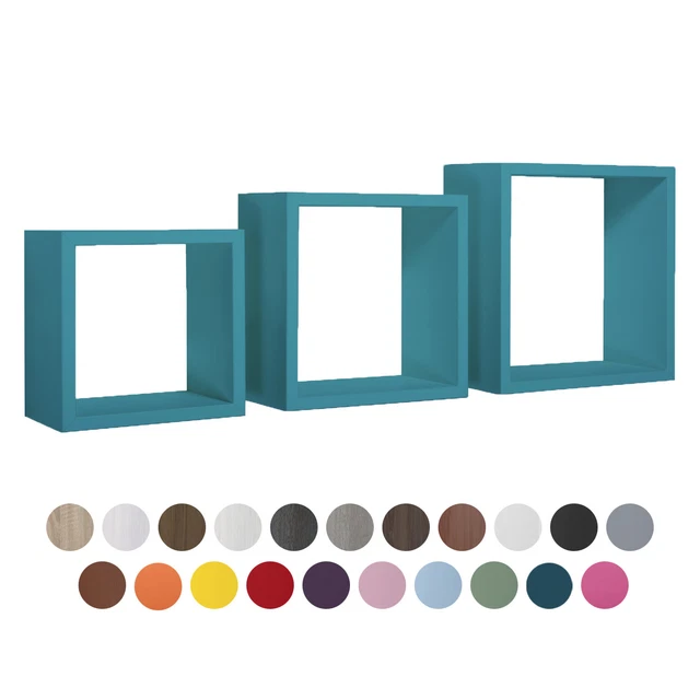 Mensole A Cubo Da Parete Set Di 3 Pz Componibile Vari Colori Mod. Incubo