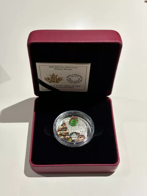 Royal Canadian Mint 2019 $20 Fine Silver Coin Holiday Wreath Magic Box And COA 2