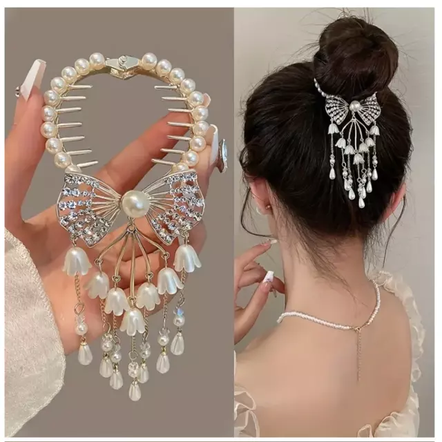 Strass-Bow Lily Schmetterling Haarspange Haarklammer Haargreifer Perlen Hochzeit