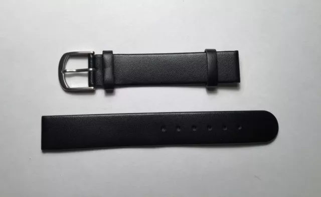 Cinturino da polso orologio 16 mm pelle nera fibbia acciaio inox
