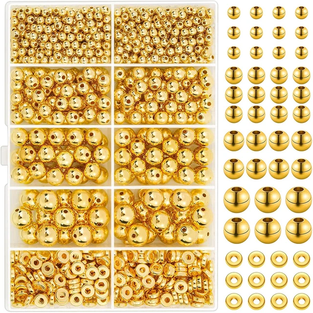 1250 Pieces Gold Spacer Beads for Jewelry Making, Gold round Beads and Gold Flat