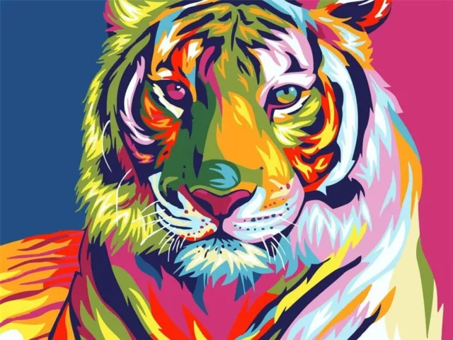 Komking- DIY Paint by Numbers Kit on Canvas Painting - Colourful Tiger- 16"x20"