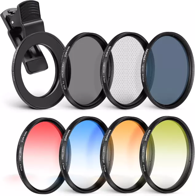 NEEWER 67mm Clip On Filters Kit for Phone & Camera, CPL, ND32 ND Filter,Star Fil