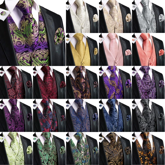 Mens Formal Wedding Waistcoat Paisley Floral Suit Vest Slim Tuxedo Silk Tie Set