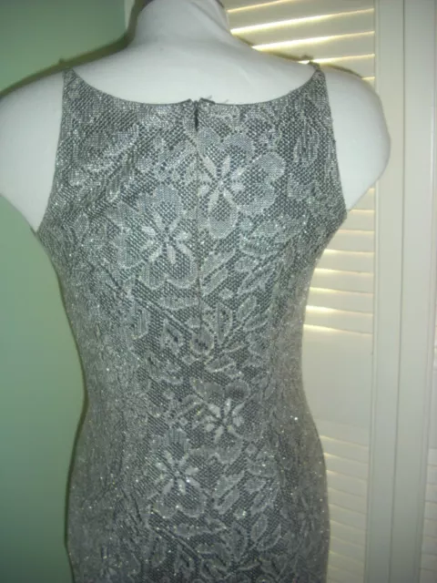 VTG 80s METALLIC lace CROCHET Illusion PROM MAXI DRESS 3