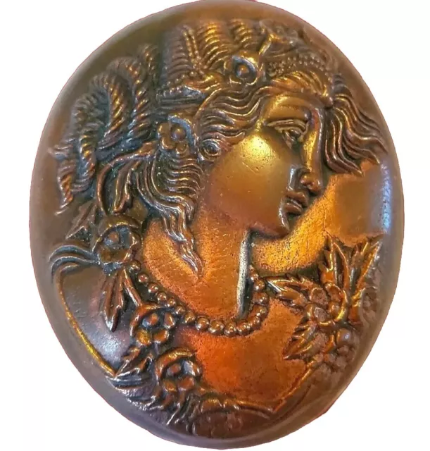 Brass Cameo Crowning Touch Art Noveau Victorian  Woman Small Oval Wall Art Lady
