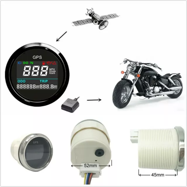 Black+Silver Bezel 52mm Motorcycle LCD GPS Speedometer Digital Multi-indicator