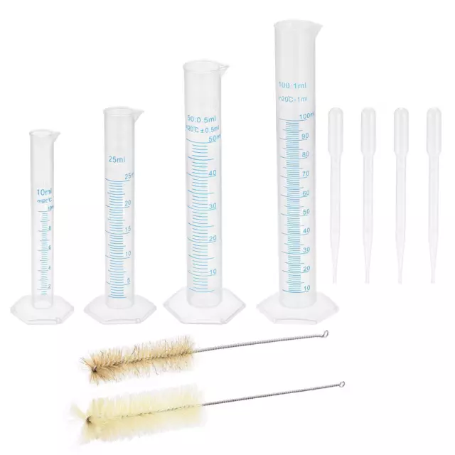 Graduated Cylinder, 10ml 25ml 50ml 100ml with Pipettes and Brushes, 10in1 Set