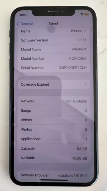 Apple iPhone X - 64GB - Space Grey (Vodafone) A1901 (GSM) MQAC2B/A