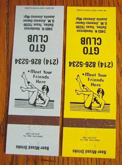 Girlie Matchbook Covers: Gto Club Dallas Texas G. Jimenez Empty Matchcovers -E12
