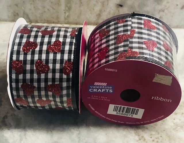 Cinta de satén blanco Valentine's Crafts Red Hearts: 2,5 pulgadas 10 yardas (1 rollo).