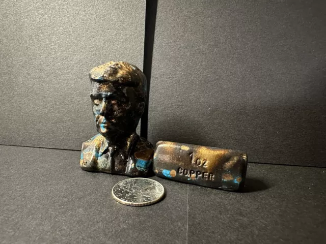 Lot- Pure Copper Trump Head/bust With 1oz Copper Bar Antiqued Finish