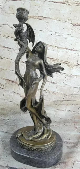 Bronze Sculpture Hand Made Museum Quality Candleholder Sexy Woman Statue Artwork