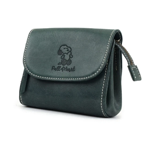 Peanuts SNOOPY Mini Wallet Pouch Compact Wallet Genuine Leather Blue