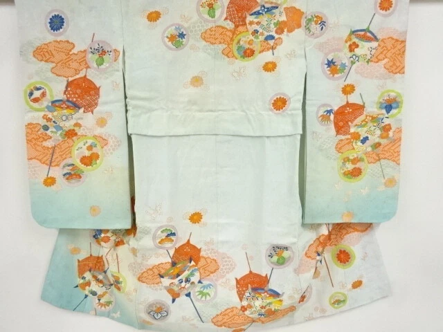 39089# Japanese Kimono / Antique Kimono For Girls / Embroidery / Spool