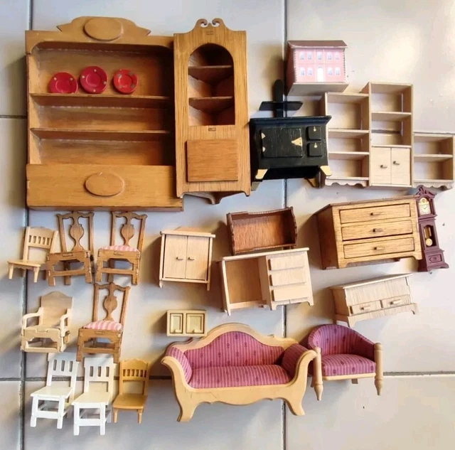 Lot De 18 Meubles Miniatures Bois – Maison De Poupée Vintage (salon, Table, Canapé