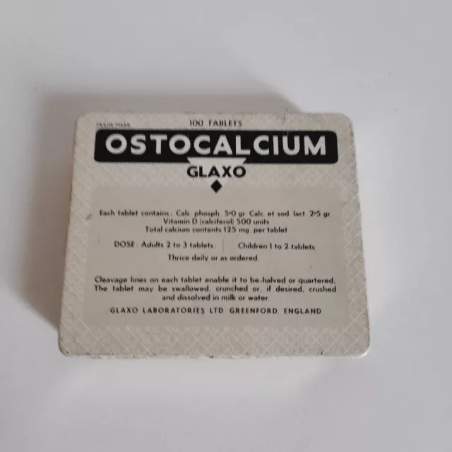 Tabletas de medicina vintage caja de metal estaño ostocalcio glaxo Inglaterra VACÍAS