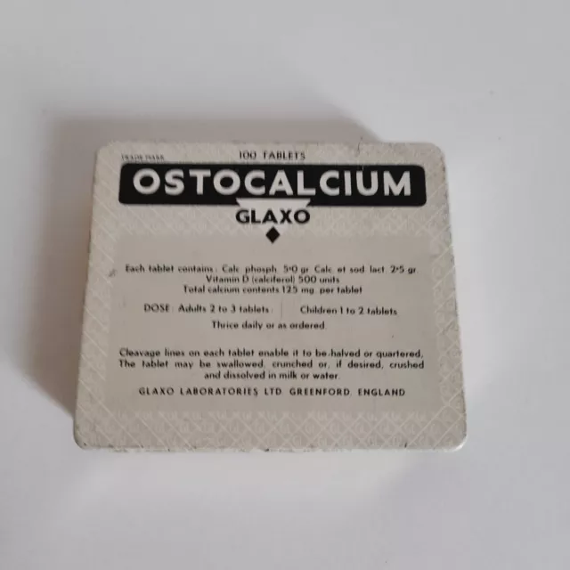 Vintage Medicine Tablets Metal Tin Box  Ostocalcium Glaxo England EMPTY