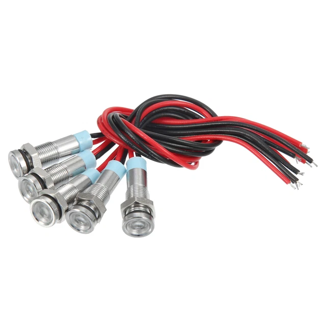 5uds 6mm 1/4" Interior LED Indicador Luces Plana Cabeza 150mm Blanco