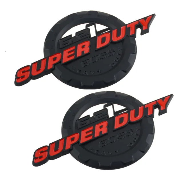 2Pc 6.2L Boss Super Duty Heavy Duty Emblem Door Badge (Black & Red)