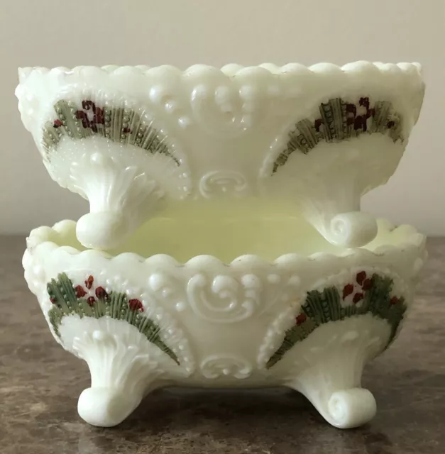 Antique Victorian Northwood Geneva Custard Glass Berry Bowls | Set of 2