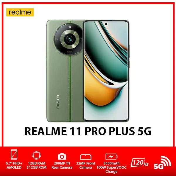 Realme 11 Pro+ 5G (Green, 256 GB) (8 GB RAM)6.7 inch 200MP + 8MP + 2MP  RMX3741