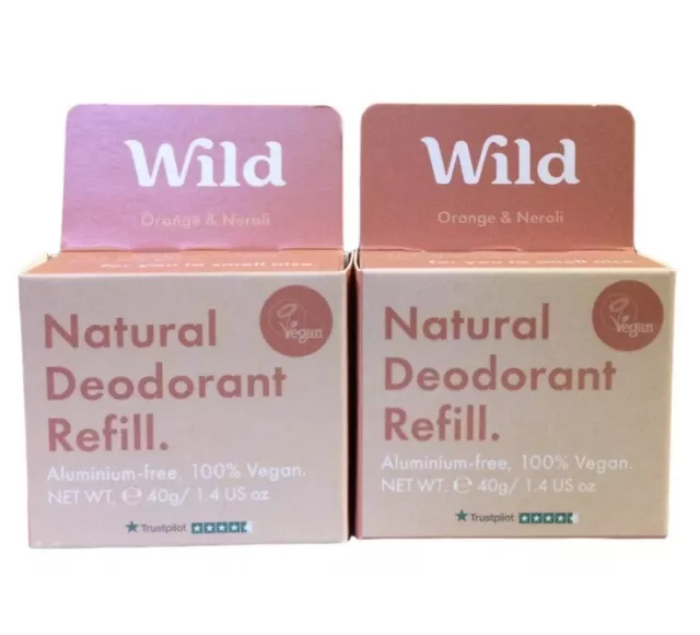 *CHEAPEST* 2 Wild Cosmetics Deodorant Orange & Neroli Refill 40g Blocks Vegan