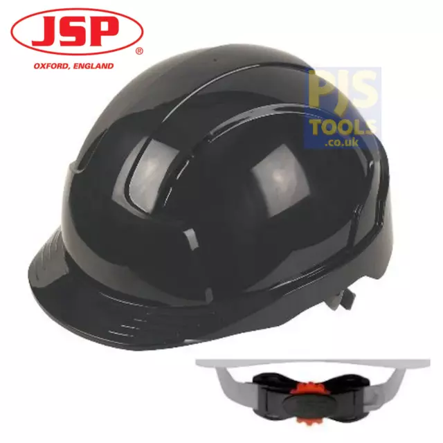 JSP EVOLite® wheel ratchet vented black safety helmet mid peak hard hat