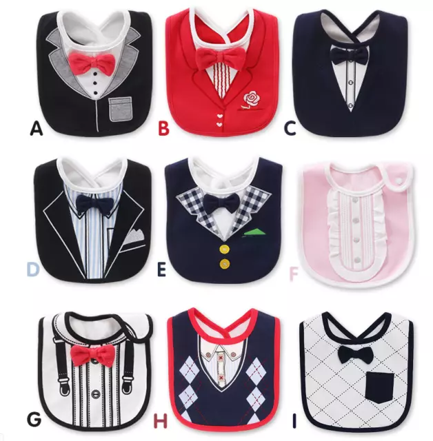 BABY boy BIBS 2 PACK MIXED DESIGN COTTON GENTLEMAN BOW FEEDING Bandana Apron