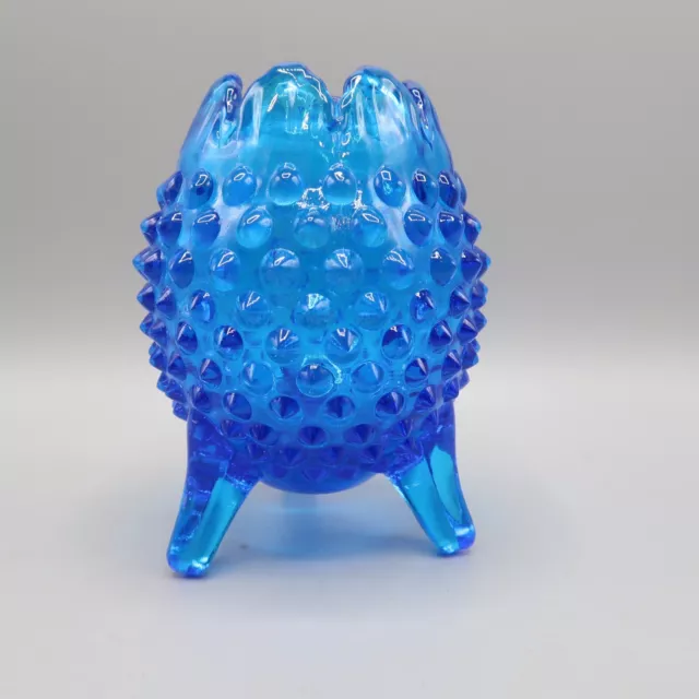 Fenton Cobalt Blue Glass 3 Footed Hobnail Egg Shaped Vase 5" Tall