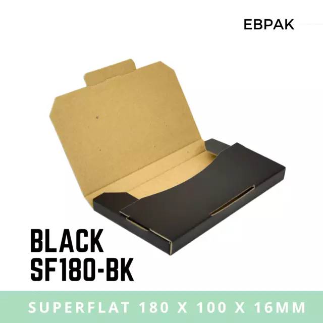 50x Mailing Box 180 x 100 x 16mm Superflat Black Rigid Mailer Envelope B276
