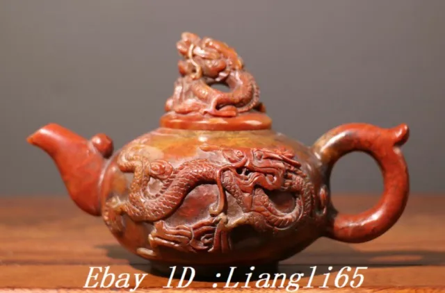 6" China Dynastie Shoushan Stein geschnitzt Dragon Beast Wein Topf Trinkgefäß