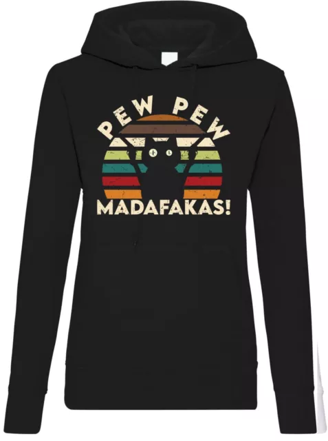 Youth Designz Damen Hoodie Pew Pew Madafakas Pullover Print Logo Haare Katze FUN