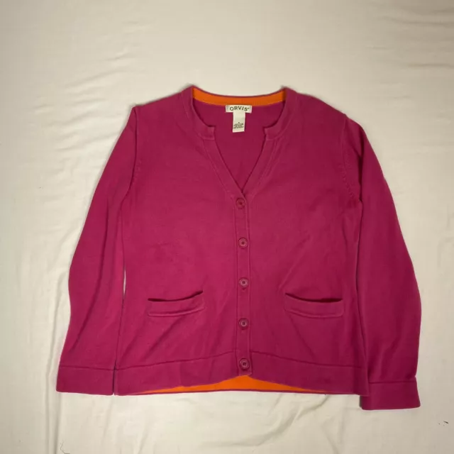 Orvis Cardigan Sweater Womens S Small Pink Orange Pastel Color Block Kawaii