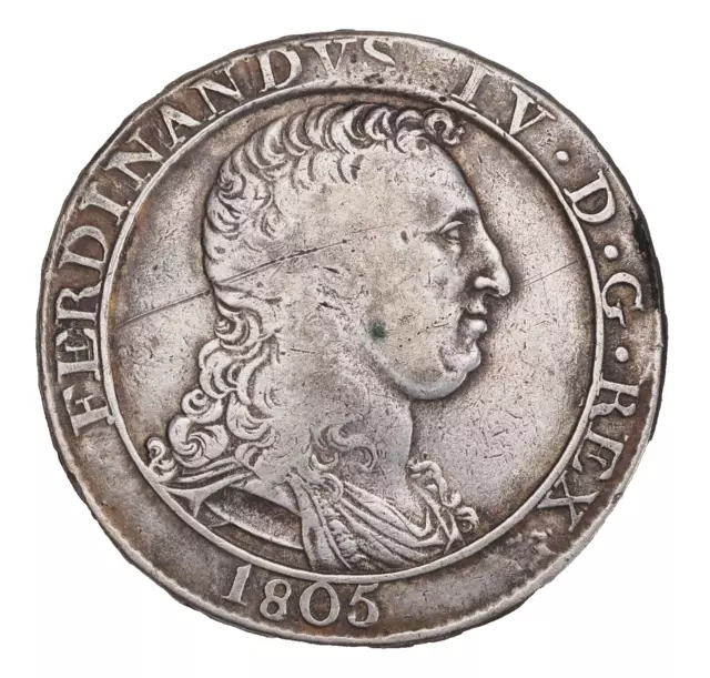 1805, Kingdom of Naples, Ferdinand IV. Silver 120 Grana Coin. Tooled Reverse!