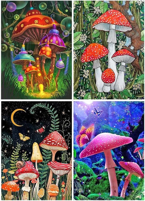 Paquete de 4 kits de pintura de diamantes de hongos para adultos principiantes niños, hongos de fantasía
