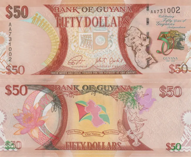 Guyana 50 Dollars (2016) 50 Year Commemorative p41 UNC