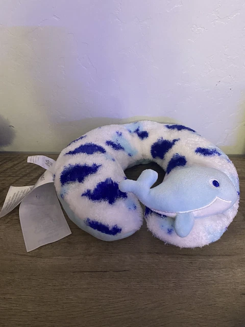Cribmates Soft Infant Support Neck Pillow Whale Designs Blue and White 9”