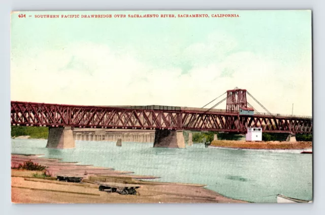 Postcard California Sacramento CA Draw Bridge Southern Pacific Railroad 1910s