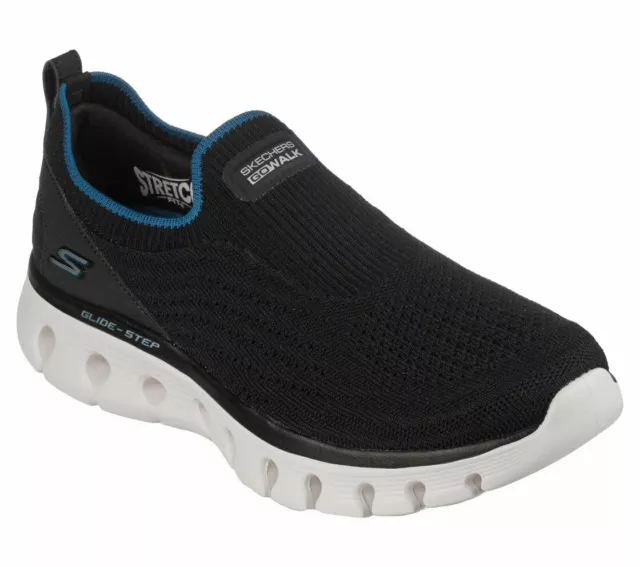 Skechers Go Walk Glide Step Flex Black Blue Shoe Women Slipon Memory Foam 124809