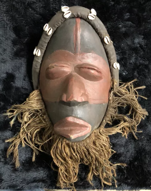 Hand Carved African Dan Tribe Wooden and Hemp Mask - Ivory Coast