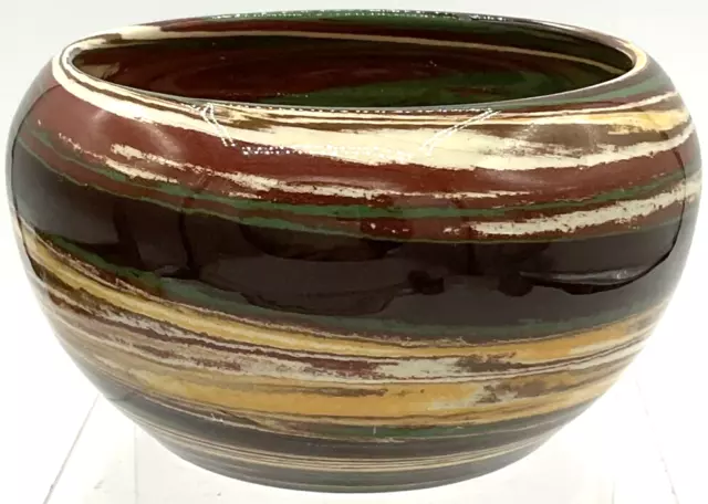 Desert Sands Pottery 2.5” Bowl Yellow Green Black Brown Swirl Evans Handmade