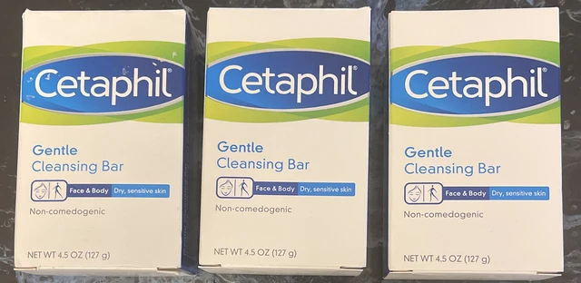 Lote de 3 barras limpiadoras suaves Cetaphil para pieles secas sensibles 4,5 oz