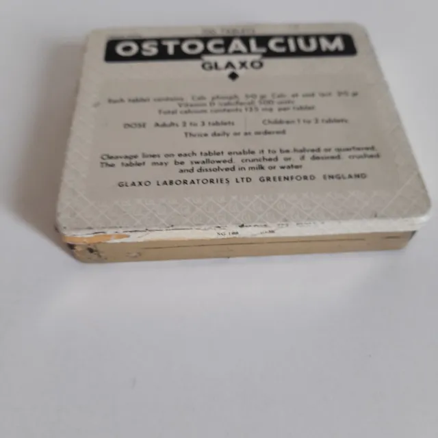 Vintage Medicine Tablets Metal Tin Box  Ostocalcium Glaxo England EMPTY 2