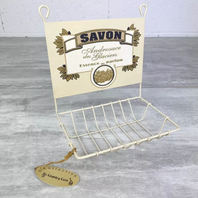 Porte-savon mural en métal ivoire, 18 cm x 14,5 cm, déco rétro vintage Androsace