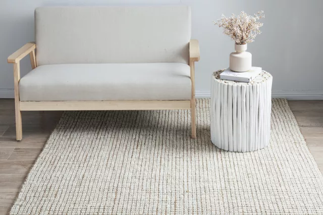 MORROCCAN WOOL JUTE RUG Natural White Large 5 SIZES Floor mat Carpet FREE POST