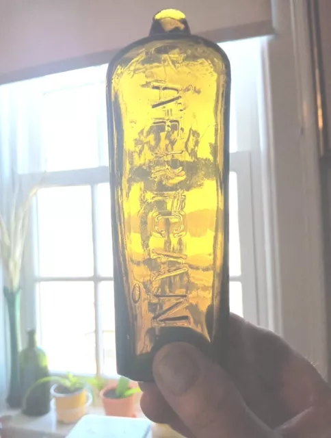Case Gin Bottle Embossed "African".Great Light Olive Color .1870s