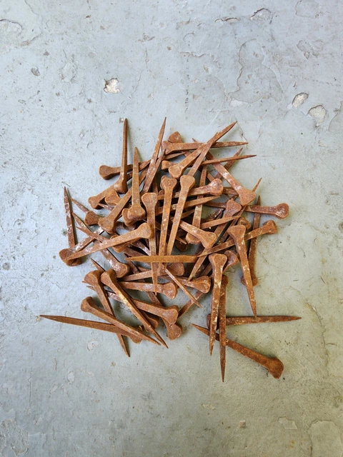 Lot of 63 Square NAILS Rustic Vintage 2 1/4" Iron Cut Flat Head