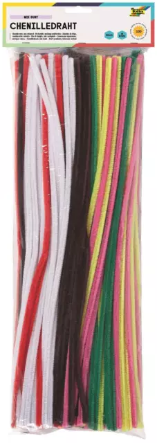 Chenille Wire Pipe Cleaners 100 Assorted in 10 Colours, Diameter 8 mm and 50 cm